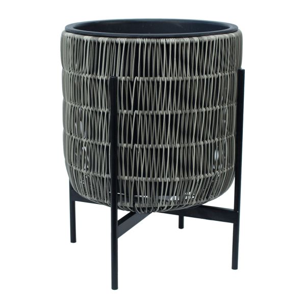 Planter WICKER with stand 38x38xH49cm, grey
