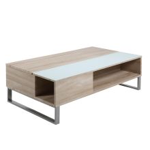 Kafijas galdiņš AZALEA 110x60xH35cm, galda virsma: 5mm stikls/mēbeļu plātne, krāsa: ozols, kājas: hromēts metāls