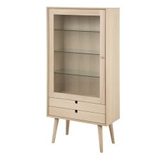 Skapis - vitrīna CENTURY 72x36xH143,5cm ar 2 atvilktnēm un stikla durvīm, materiāls: mēbeļu plātne ar ozolkoka finierēju