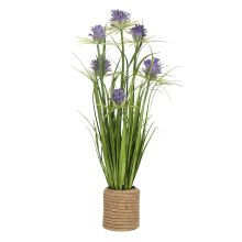 Искусственный цветок IN GARDEN H70см, фиолетовая хризантема, трава в горшке