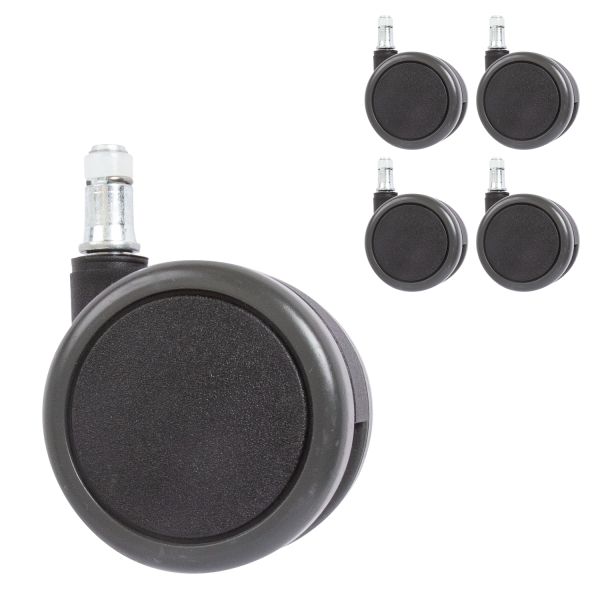 Riteņi 5gab kompl. / D65mm, tapa 11mm, pašbremzēšana, materiāls: gumija, universāls