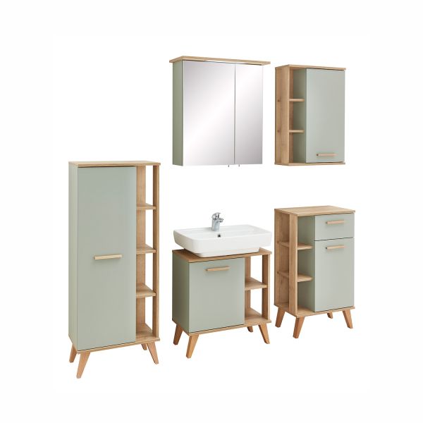 Bathroom set 963 sage/oak, LED, with mirror cabinet