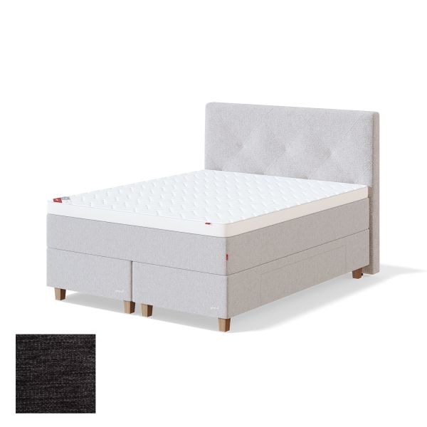 Kontinentālā gulta ar atvilktni BLACK CONTINENTAL VERANO 180x200cm, stīvs, tumši pelēks