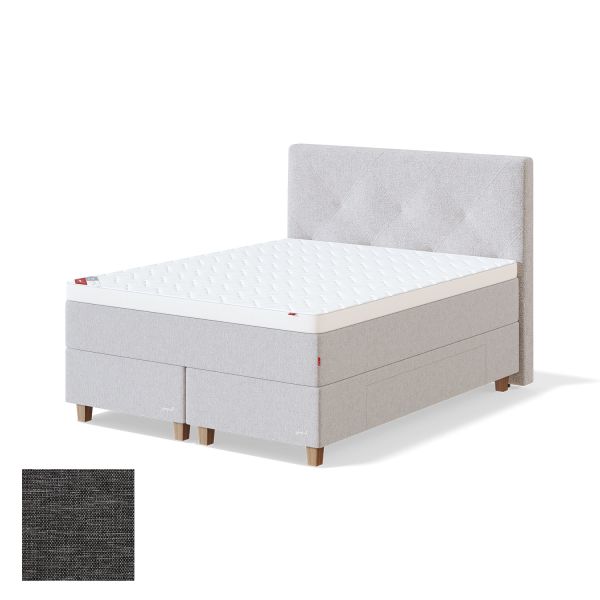 Kontinentālā gulta ar atvilktni BLACK CONTINENTAL MANGO 180x200cm, stīvs, tumši pelēks