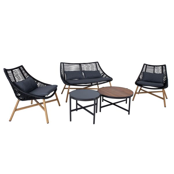 Garden furniture set HELSINKI 2 tables, sofa, 2 chairs, black
