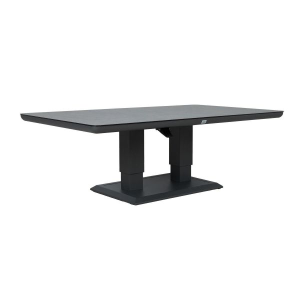 Galds TOMSON 150x90xH52-75 cm, tumši pelēks ar stikla virsmu