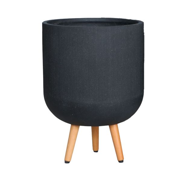 Puķu pods SKY STONE D44xH65.5cm, melns, ar koka kājām