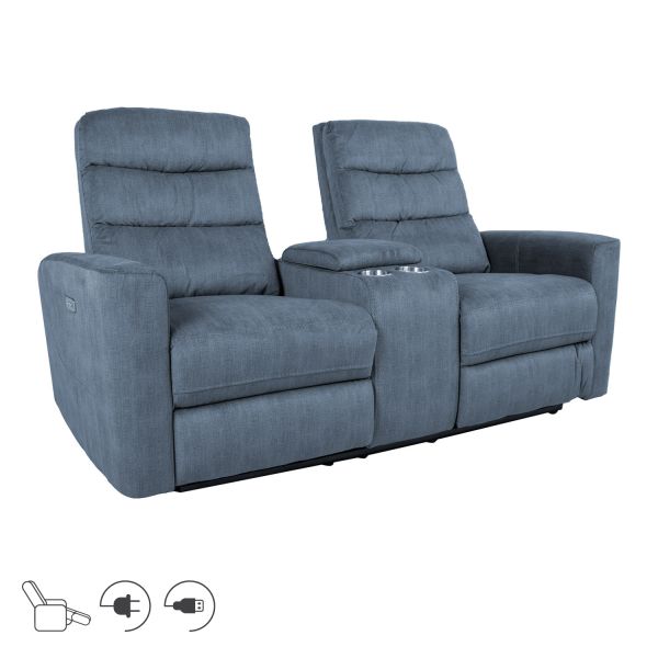 Recliner sofa GASTON 2-seater with electric mechanism, blue