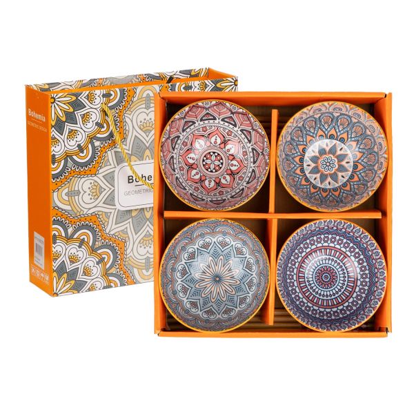 Set BOHEMIA 4-bowls and chopsticks, colourful