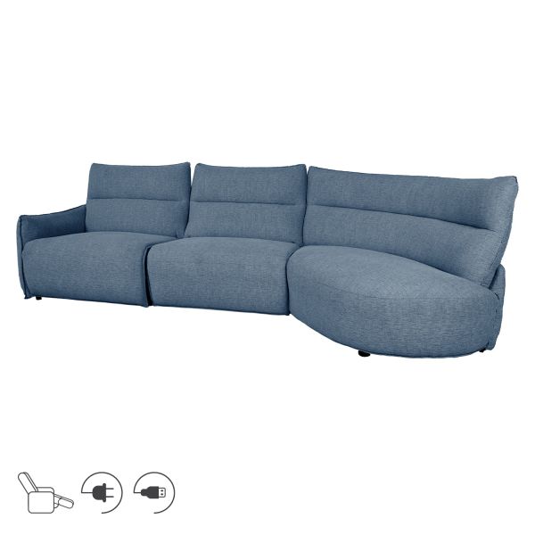 Stūra dīvāns CANNES LS, elektrisks krēsls, pelēcīgi zils