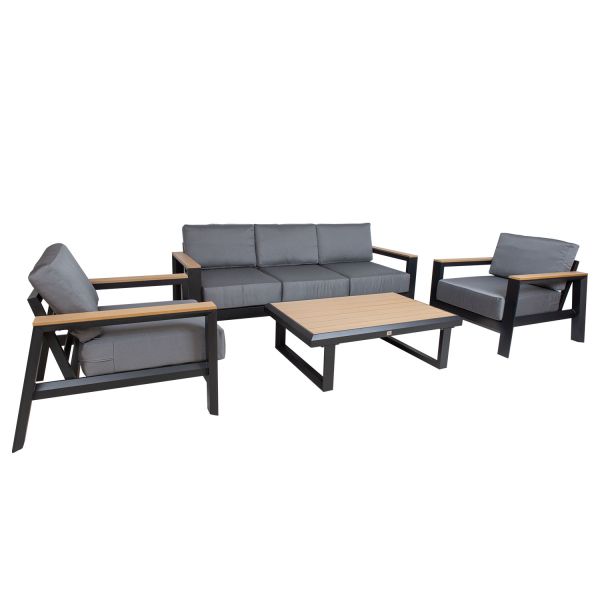Garden furniture set FELINO table, sofa and 2 chairs, black