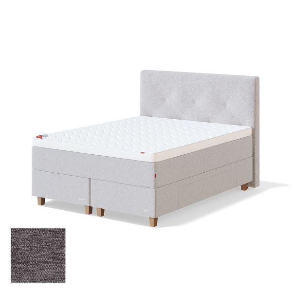 Kontinentālā gulta ar atvilktni BLACK CONTINENTAL VERANO 180x200cm, stīvs, pelēks