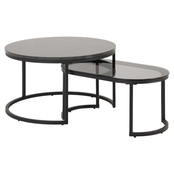 Coffee tables 2pcs SPIRO D70xH42cm, 70x40xH33cm, black