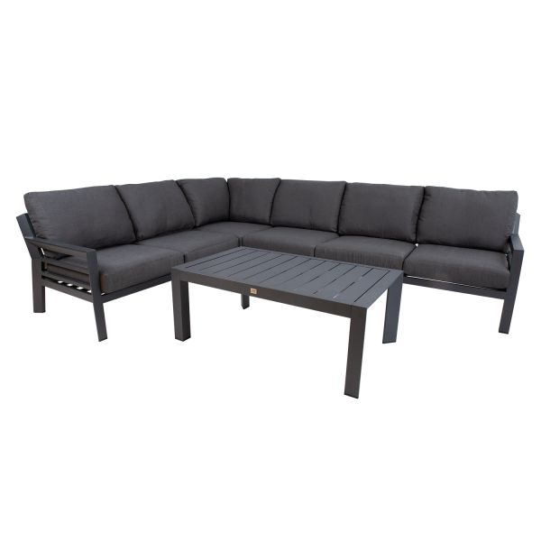Garden furniture set TOMSON table and corner sofa, dark grey