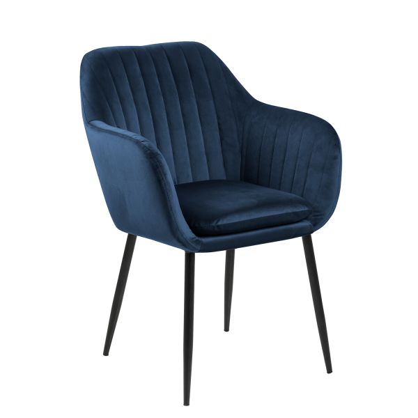 Krēsls EMILIA 57x59xH83 cm, materiāls: audums, krāsa: tumši zils, kājas: melns metāls