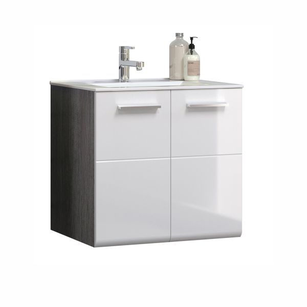 Izlietnes skapīši + izlietne RIVA 37x31xH170cm, balta glanceta/dūmu pelēks