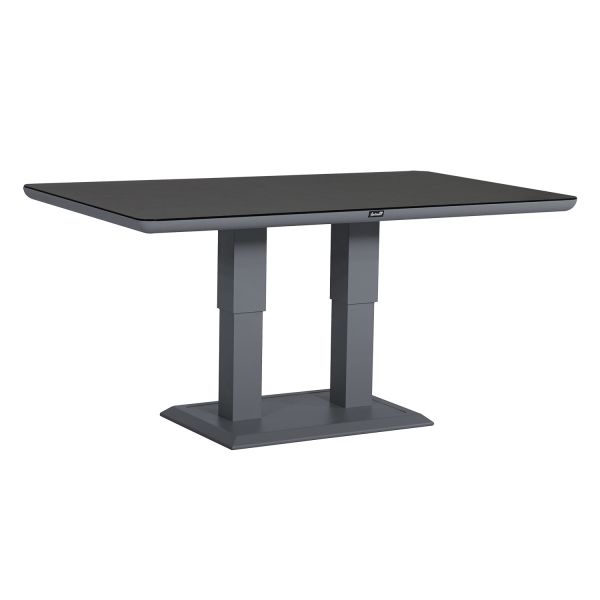 Galds TOMSON 150x90xH52-75cm, tumši pelēks ar stikla virsmu