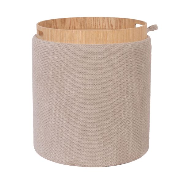 Tumba / galds HIRO D34,5xH37cm, bēšs, ar uzglabāšanās vietu un paplāti