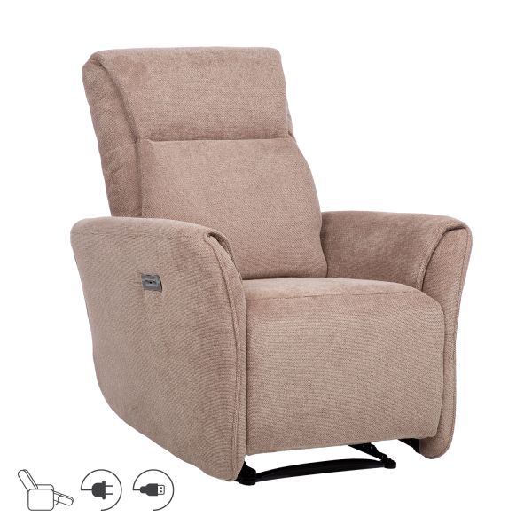 Recliner armchair HEIDY with electric mechanism, light brown