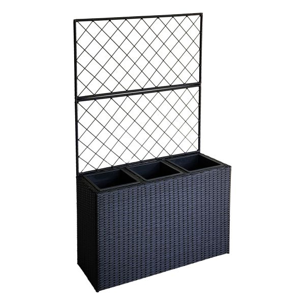 Flower box WICKER with trellis 83x29xH55/146cm, black