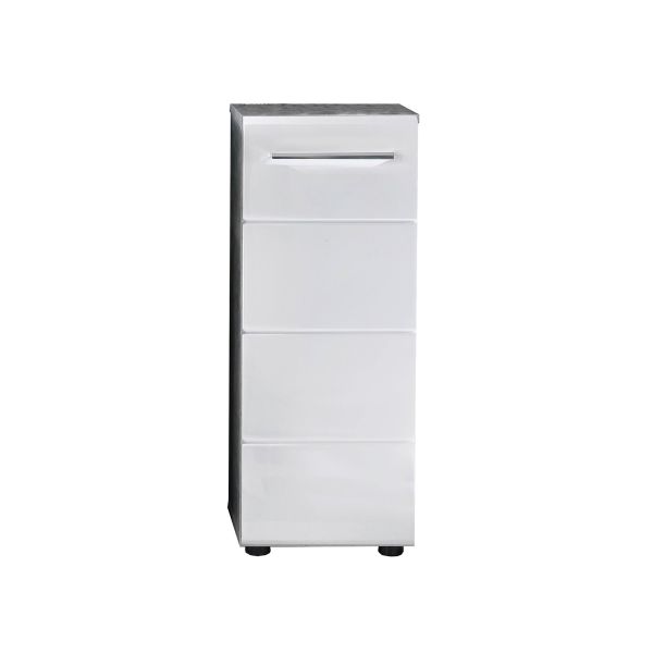 Bathroom cabinet NANO 32x28xH82cm, white high gloss/grey