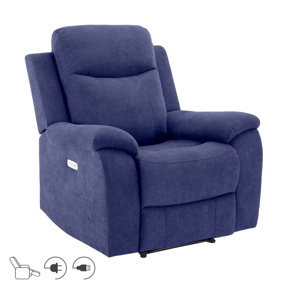 Recliner armchair MILO with electric mechanism, blue