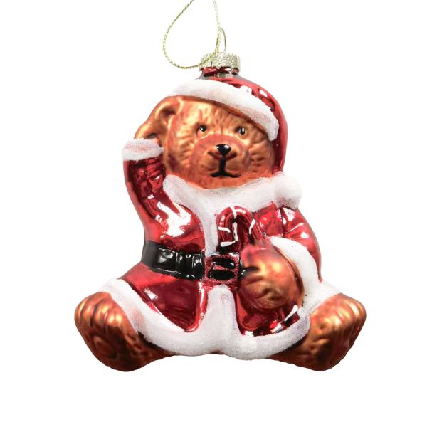 Ziemassvētku rotājums JOY BEAR SANTA 10.5cm, stikls