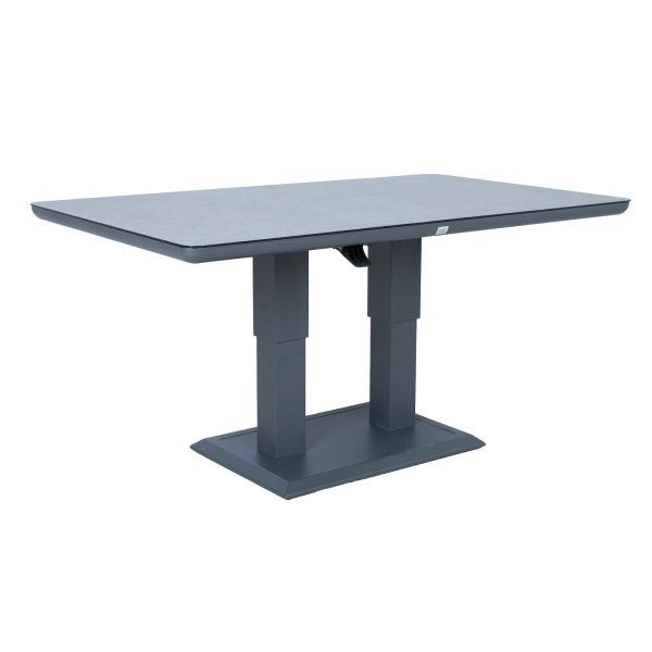 Table TOMSON 150x90xH52-75 cm, dark grey with glass top