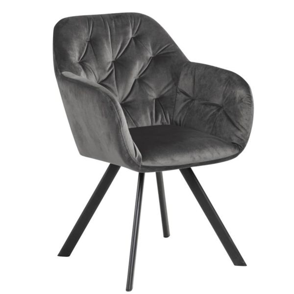 Krēsls LOLA 57,5x61,5xH81,5cm, automātiska pozīcijas atgriešana, materiāls: audums, krāsa: tumši pelēka, kājas: melns me