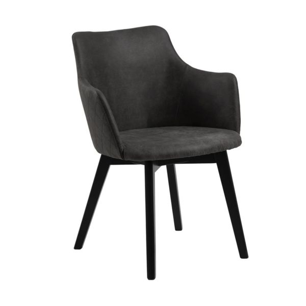 Krēsls BELLA, 62x59xH80cm, audums: antracīts, izšuvums mugurpusē, pamatne: ozols, melns krāsots