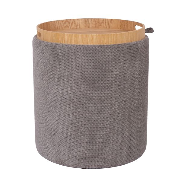 Tumba / galds HIRO D39xH44cm, pelēks, ar uzglabāšanās vietu un paplāti