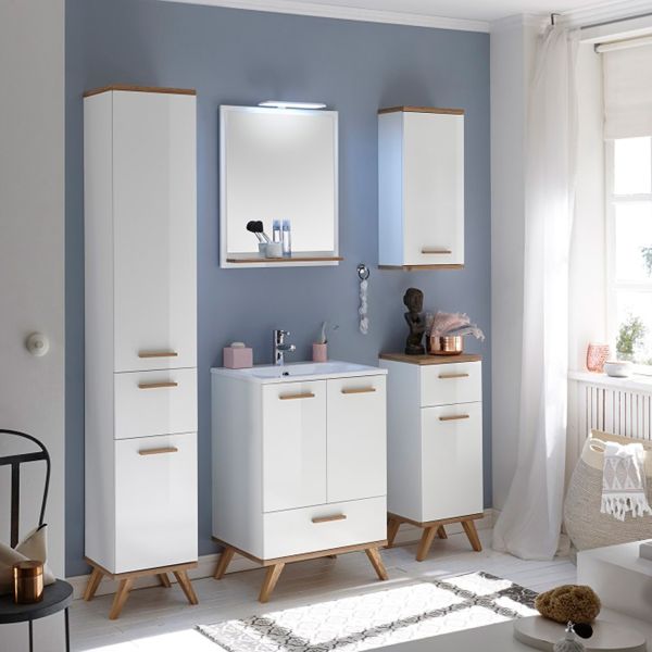 Vannas istabas mēbeļu komplekts ar LED apgaismojumu 923 balta/ozols