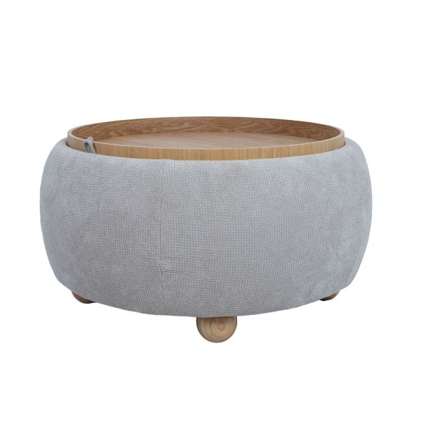 Tumba / galds HIRO D67xH38cm, bēšs, ar uzglabāšanas kasti