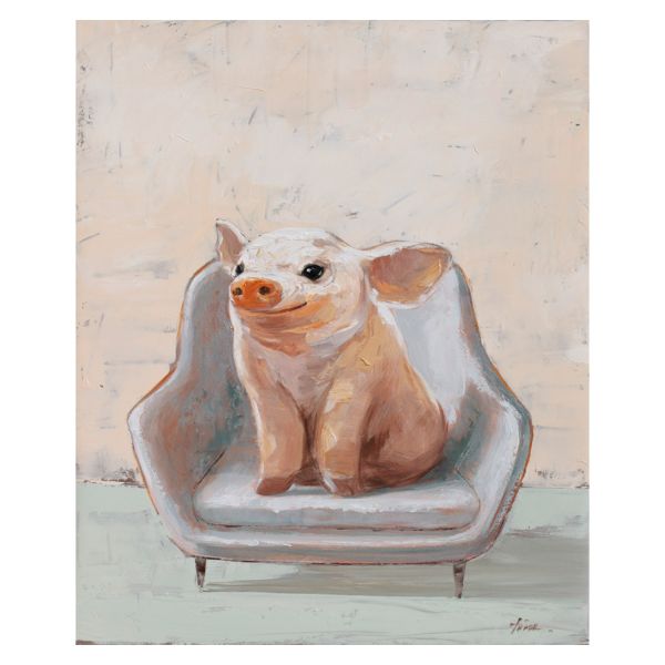 Oil painting 60x80cm, piggy in the chair