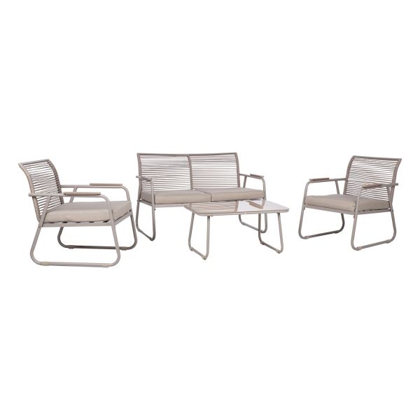 Garden furniture set MACOS table, sofa and 2 chairs, beige