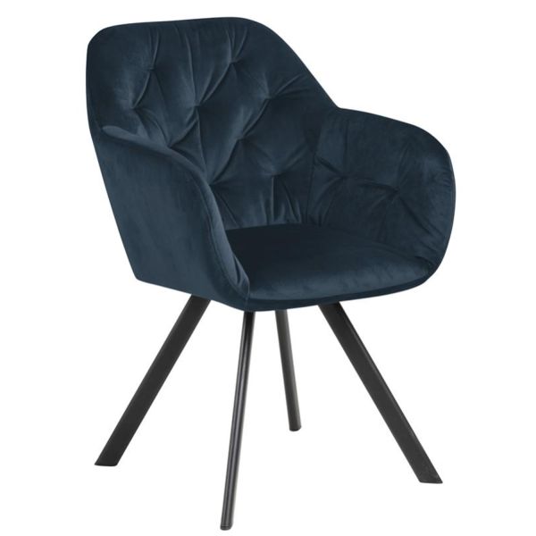 Krēsls LOLA 57,5x61,5xH81,5cm, materiāls: audums, krāsa: tumši zils, kājas: melns metāls