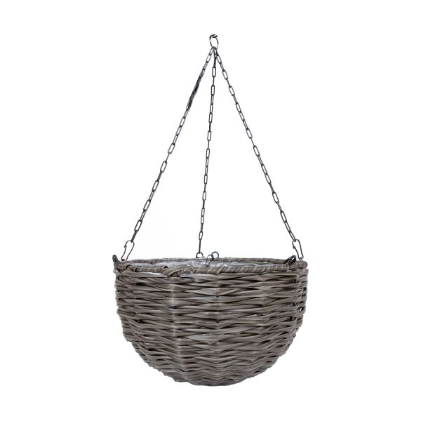 Hanging planter WICKER D30xH20cm, grey