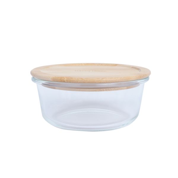 Bowl BOXY D15xH6cm 620ml, glass, bamboo lid