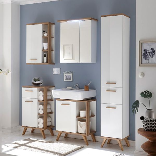 Bathroom set 923 white/oak, LED, with mirror cabinet