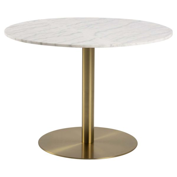 Dining table CORBY D105xH75cm, white marble/brass