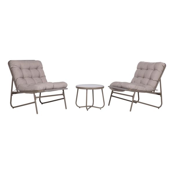 Dārza mēbeļu komplekts JIVE galds un 2 krēsli, pelēkbrūns