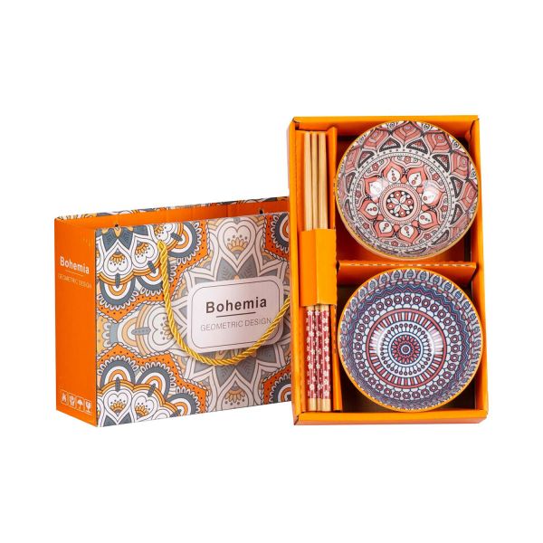Set BOHEMIA 2-bowls and chopsticks, colourful