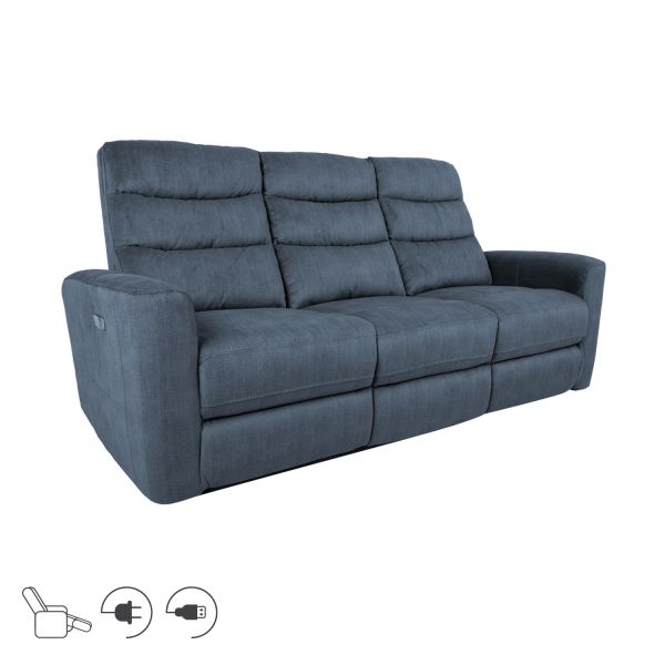 Recliner sofa GASTON 3-seater with electric mechanism, blue