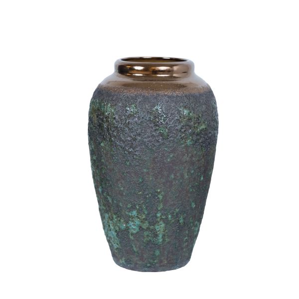 Ceramic vase TITAN STONE H27cm, black green texture