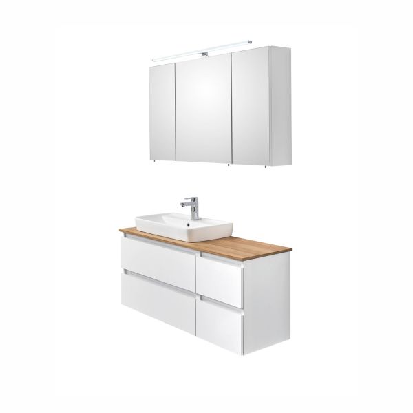 Bathroom set with washbasin 360 white gloss, LED, with mirror cabinet