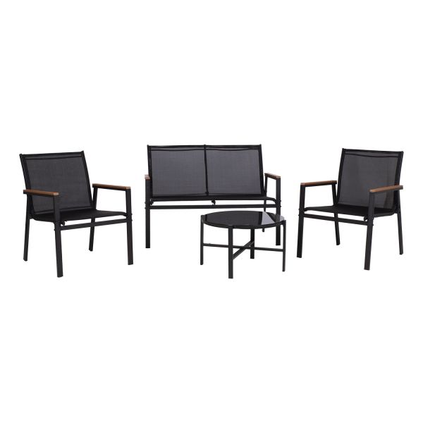 Garden furniture set CANAAN table, bench and 2 chairs, black