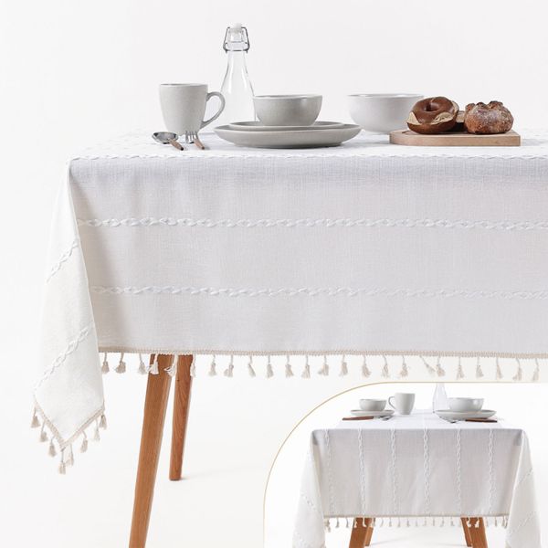Tablecloth EASY CARE 140x180cm, white with tassel