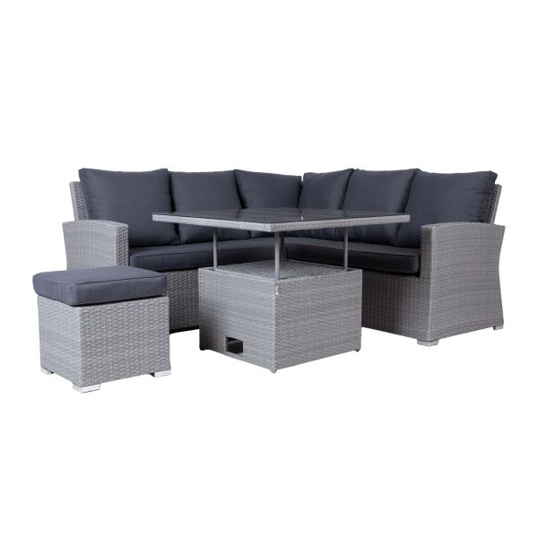 Dārza mēbeļu komplekts SAMUEL galds, stūra dīvāns un pufs