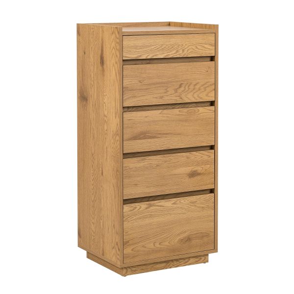 Kumode SACHA 50x40xH109cm, melamīns ar ozolkoka dekoru