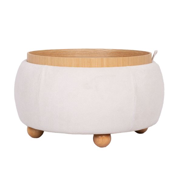 Tumba / galds HIRO D67xH38cm, balts, ar uzglabāšanas kasti